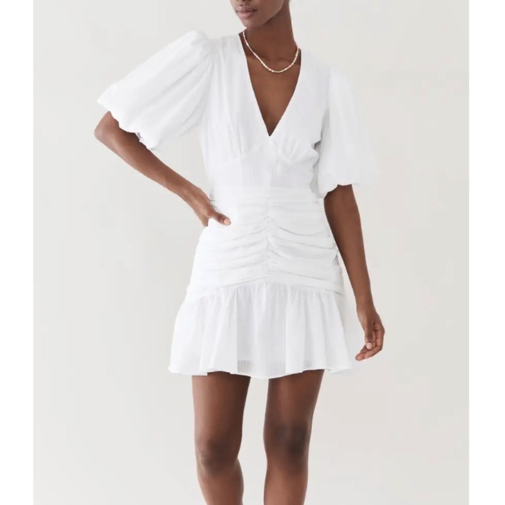 MINKPINK Jessey Ruched Mini Dress | L | White